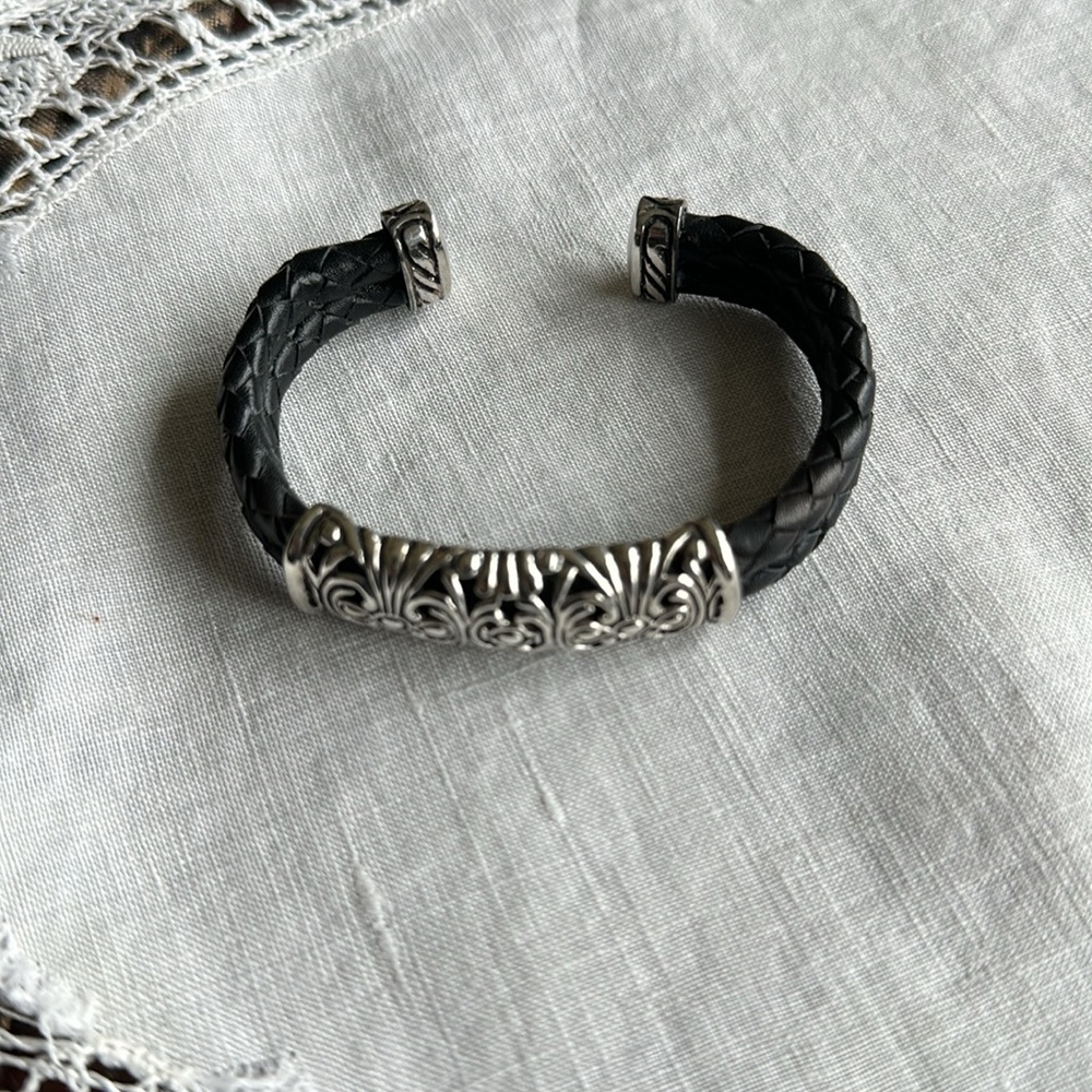 Vintage Sterling silver w/ leather cuff bracelet Joseph Esposito - Picture 4 of 7